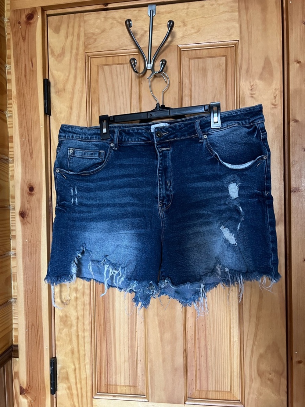 Dark Wash Distressed Denim Shorts - Women